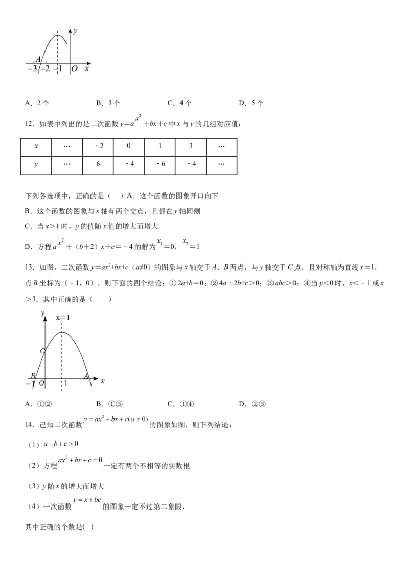专题强化训练一二次函数的图像、性质和不等式-2022-2023学年九年级数学上册《考点&bull;题型&bull;技巧》精讲与精练高分突破（人教版）_初中数学人教版_9上-初中数学人教版_07专项讲练