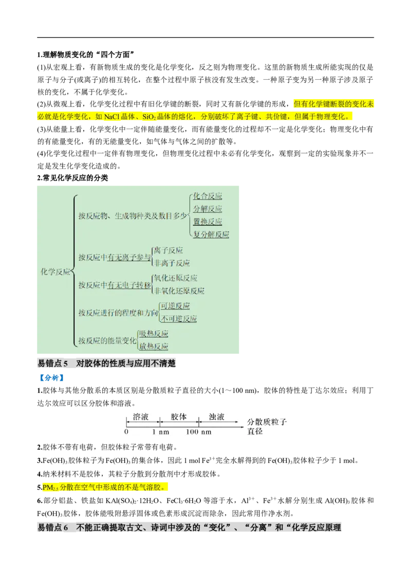 易错类型01化学与STSE、传统文化（6大易错点）（原卷版）_05高考化学_新高考复习资料_2024年新高考资料_❤专项复习资料_备战2024年高考化学考试易错题（全国通用）