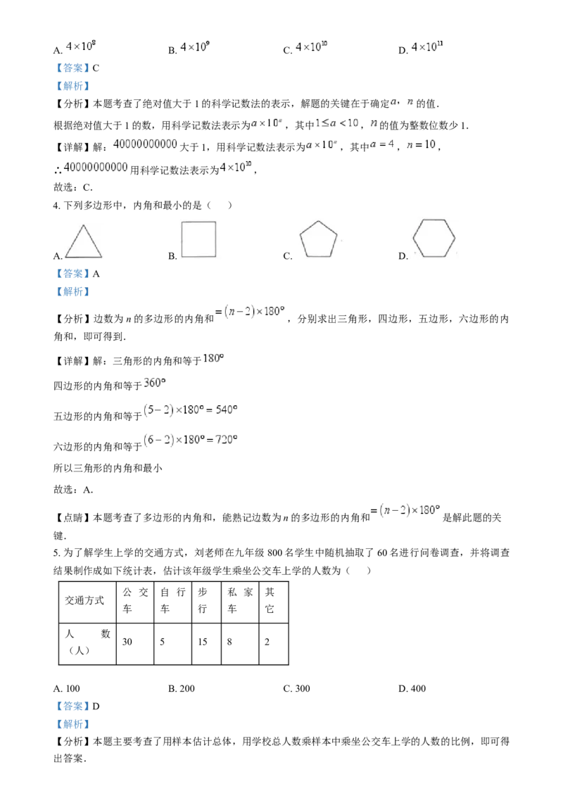 精品解析：2024年四川省乐山市中考数学试题（解析版）_new_初中数学人教版_9下-初中数学人教版_09中考真题_2024中考数学真题