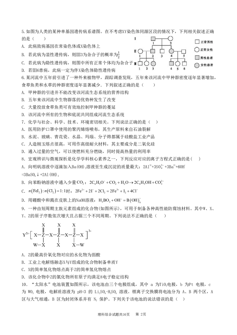 江西省南昌市第十中学2023届高三下学期一模理综公众号：一枚试卷君_05高考化学_高考模拟题_新高考_江西省南昌市第十中学2023届高三下学期一模（全科）理综