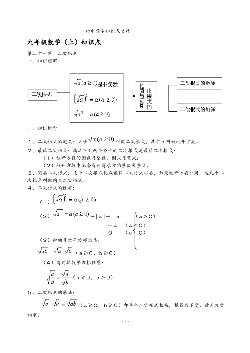 初中数学人教版789年级知识点及公式总结大全（PDF版）_初中数学人教版_9下-初中数学人教版_08知识点