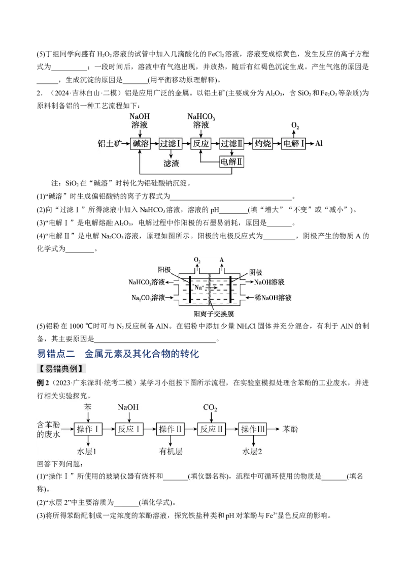 易错专题05金属元素及其化合物-2024年高考化学考前易错聚焦（原卷版）_05高考化学_2024年新高考资料_5.2024三轮冲刺_2024年高考化学考前易错聚焦