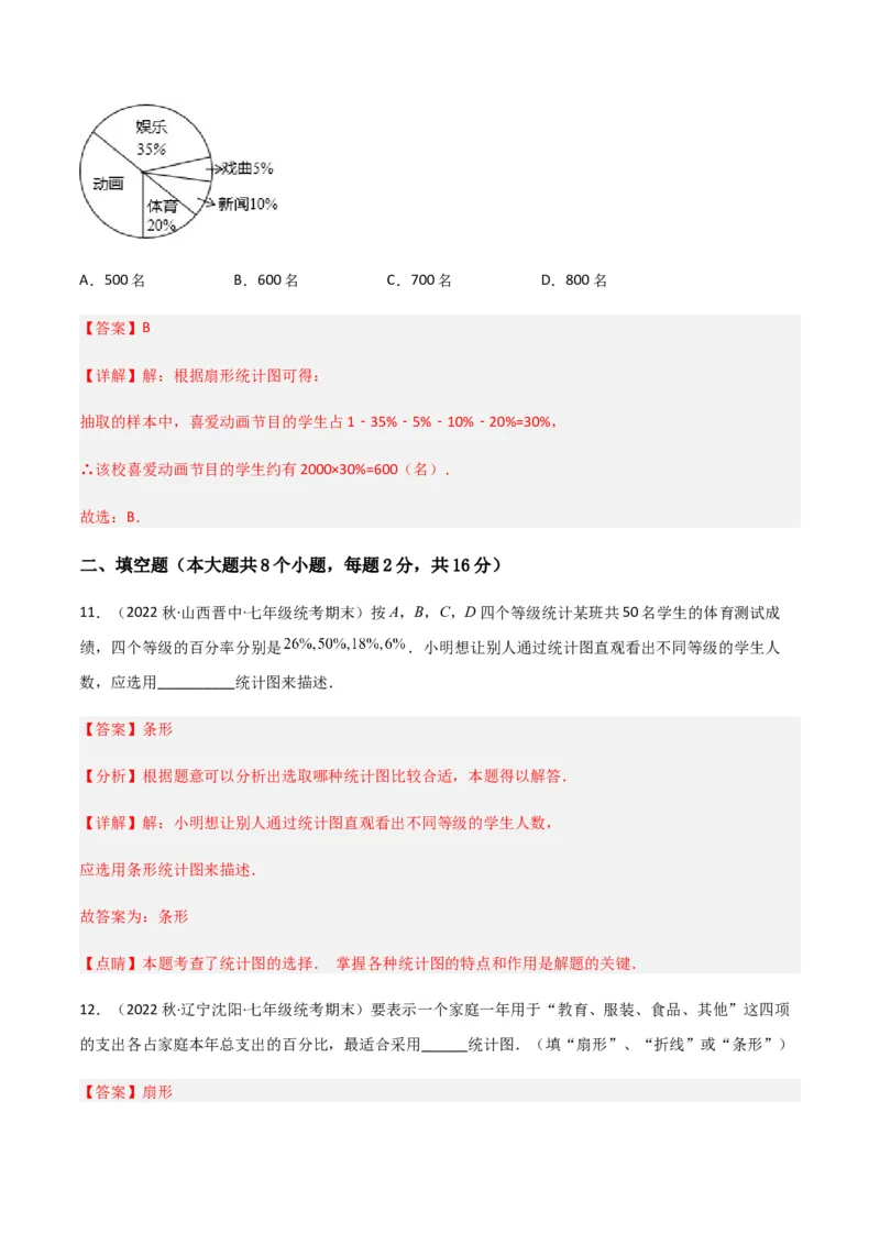单元测试第十章数据的收集、整理与描述（B卷&middot;能力提升练）（解析版）_new_初中数学人教版_7下-初中数学人教版_7下-初中数学人教版（旧版）赠送_06习题试卷_2单元测试