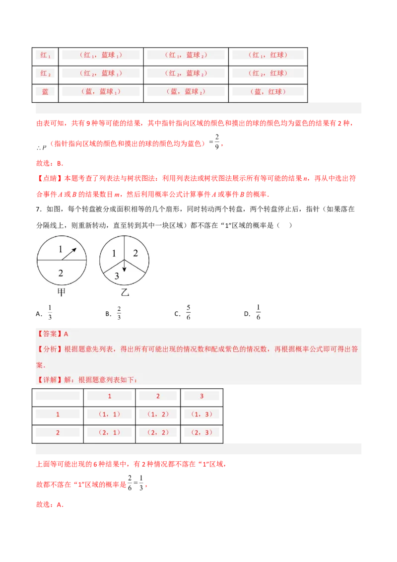 单元测试第二十五章概率初步（夯实基础培优卷）（解析版）_初中数学人教版_9上-初中数学人教版_06习题试卷_2单元测试_单元测试（第3套）