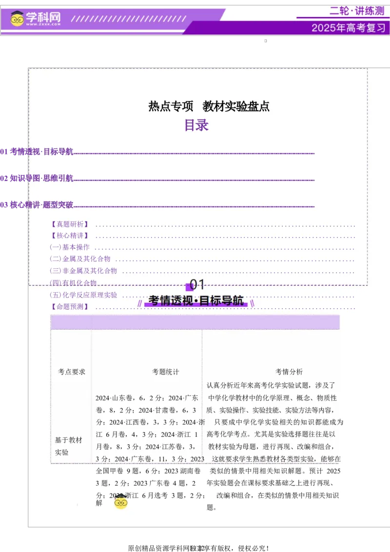 热点专项教材实验盘点（原卷版）_05高考化学_2025年新高考资料_二轮复习_上好课2025年高考化学二轮复习讲练测（新高考通用）3379109_主题七化学实验