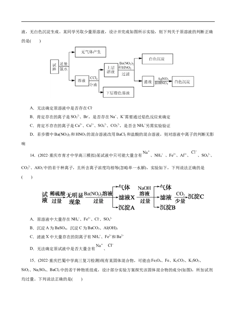 微练7离子的检验与推断（原卷版）_05高考化学_新高考复习资料_2023年新高考资料_专项复习_2023年高考化学热点专项导航与精练（新高考专用）