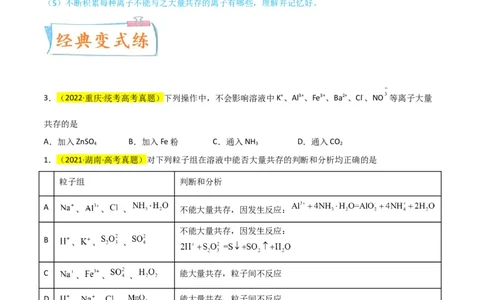 升级版微专题07&ldquo;五点&rdquo;破解离子共存（原卷版）(全国版)_05高考化学_新高考复习资料_2024年新高考资料_一轮复习资料_备战2024年高考化学一轮复习考点微专题
