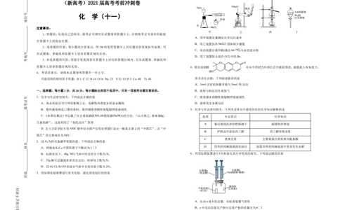 原创（新高考）2021届高考考前冲刺卷化学（十一）学生版_05高考化学_新高考复习资料_2021新高考资料_2021届高考考前冲刺卷（新高考）5.31更新