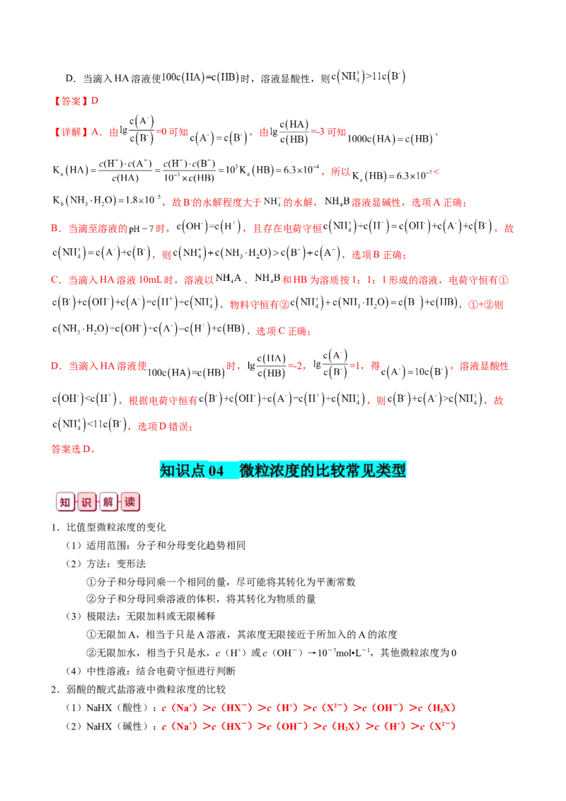 知识清单24++溶液中微粒浓度的关系-口袋书2024年高考化学一轮复习知识清单_05高考化学_2024年新高考资料_1.2024一轮复习_2024年高考化学一轮复习知识清单