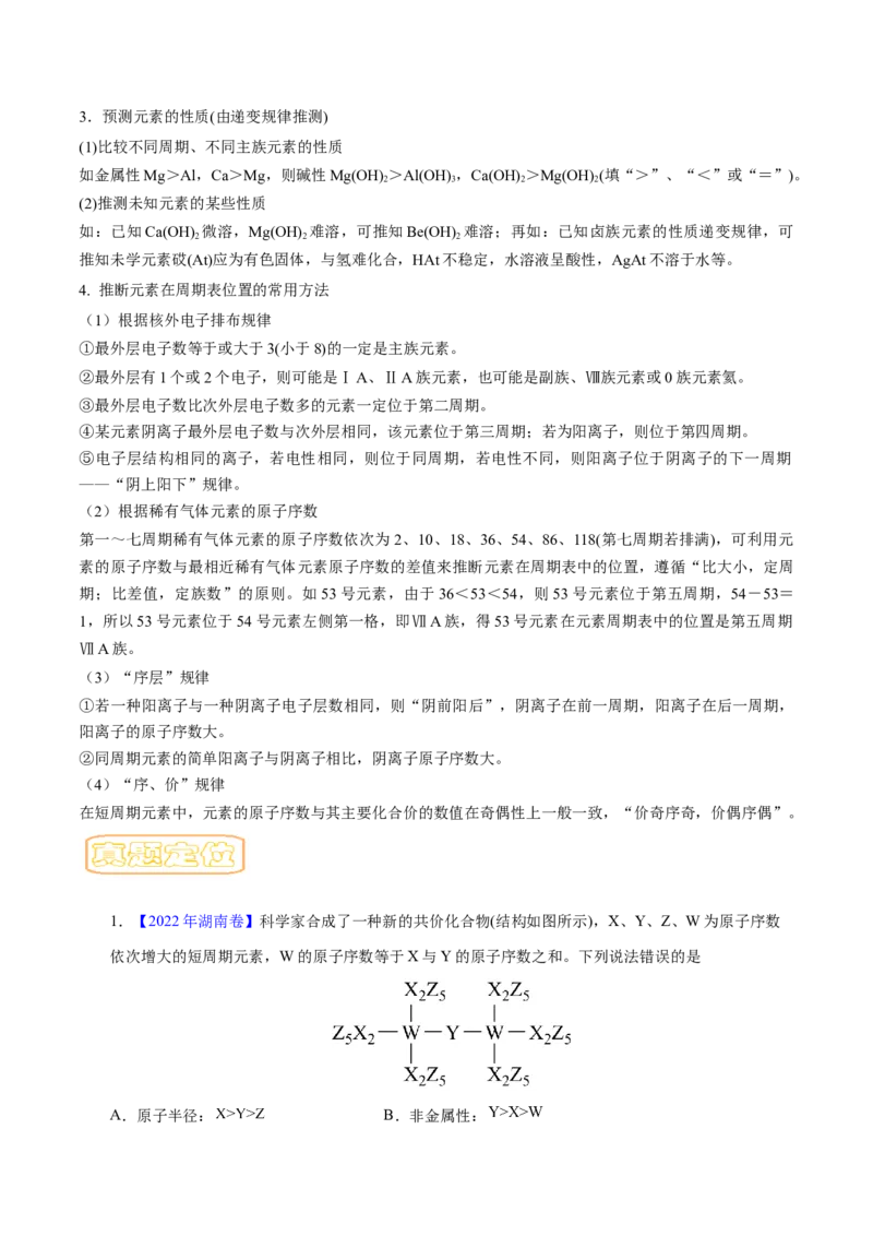 专题六元素周期律与元素周期表-冲刺2023年高考化学二轮复习核心考点逐项突破（原卷版）_05高考化学_新高考复习资料_2023年新高考资料_二轮复习