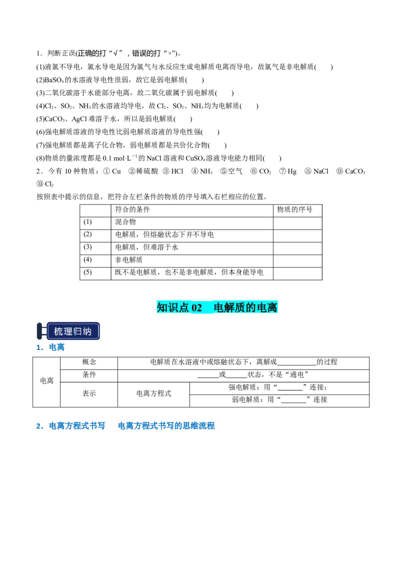 知识清单02离子反应（原卷版）_05高考化学_2025年新高考资料_一轮复习_上好课2025年高考化学一轮复习知识清单3246985