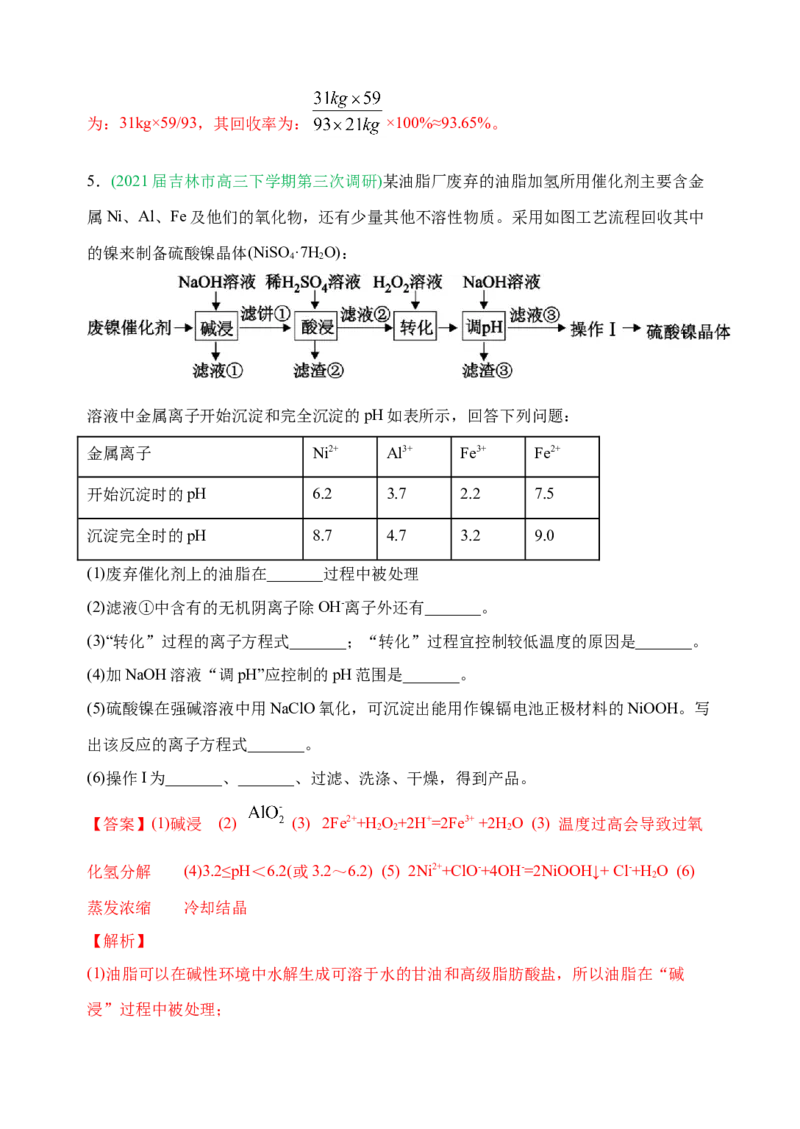 微专题18金属及其化合物制备流程（Ni）-备战2022年高考化学考点微专题（解析版）_05高考化学_新高考复习资料_2022年新高考资料_备战2022年高考化学考点微专题
