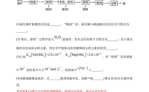 微专题18金属及其化合物制备流程（Ni）-备战2022年高考化学考点微专题（解析版）_05高考化学_新高考复习资料_2022年新高考资料_备战2022年高考化学考点微专题