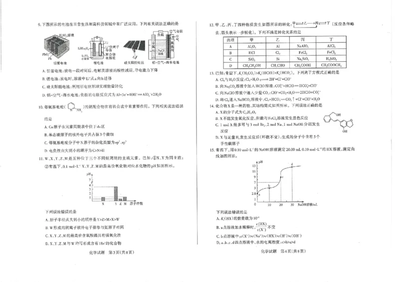山西省运城市2022-2023学年高三年级入学新生教学质量监测考试化学试题_05高考化学_高考模拟题_全国课标版_2023山西省运城市高三年级入学新生教学质量监测考试化学