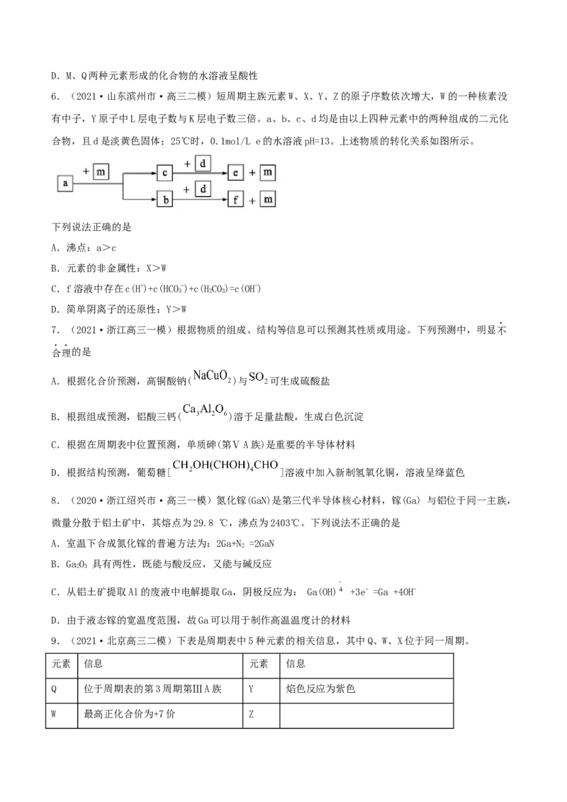 专题讲座（五）&ldquo;位-构-性&rdquo;综合推断题的解题方法（精练）-2022年一轮复习讲练测（原卷版）_05高考化学_新高考复习资料_2022年新高考资料_2022年高考化学一轮复习讲练测