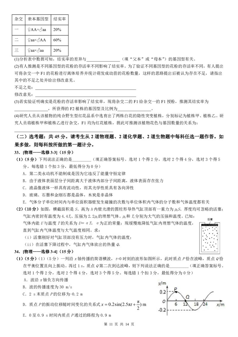 理科综合试题12.24_05高考化学_高考模拟题_全国课标版_河南省许昌市建安区第三高级中学2022-2023学年高三上学期诊断性测试理综