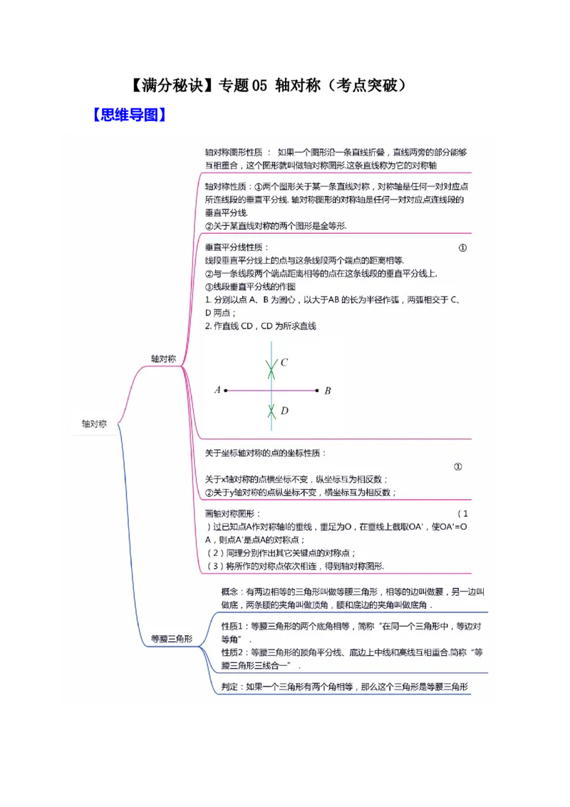 满分秘诀专题05轴对称（考点突破）（原卷版）_初中数学人教版_8上-初中数学人教版_旧版_06习题试卷_6期中期末复习专题