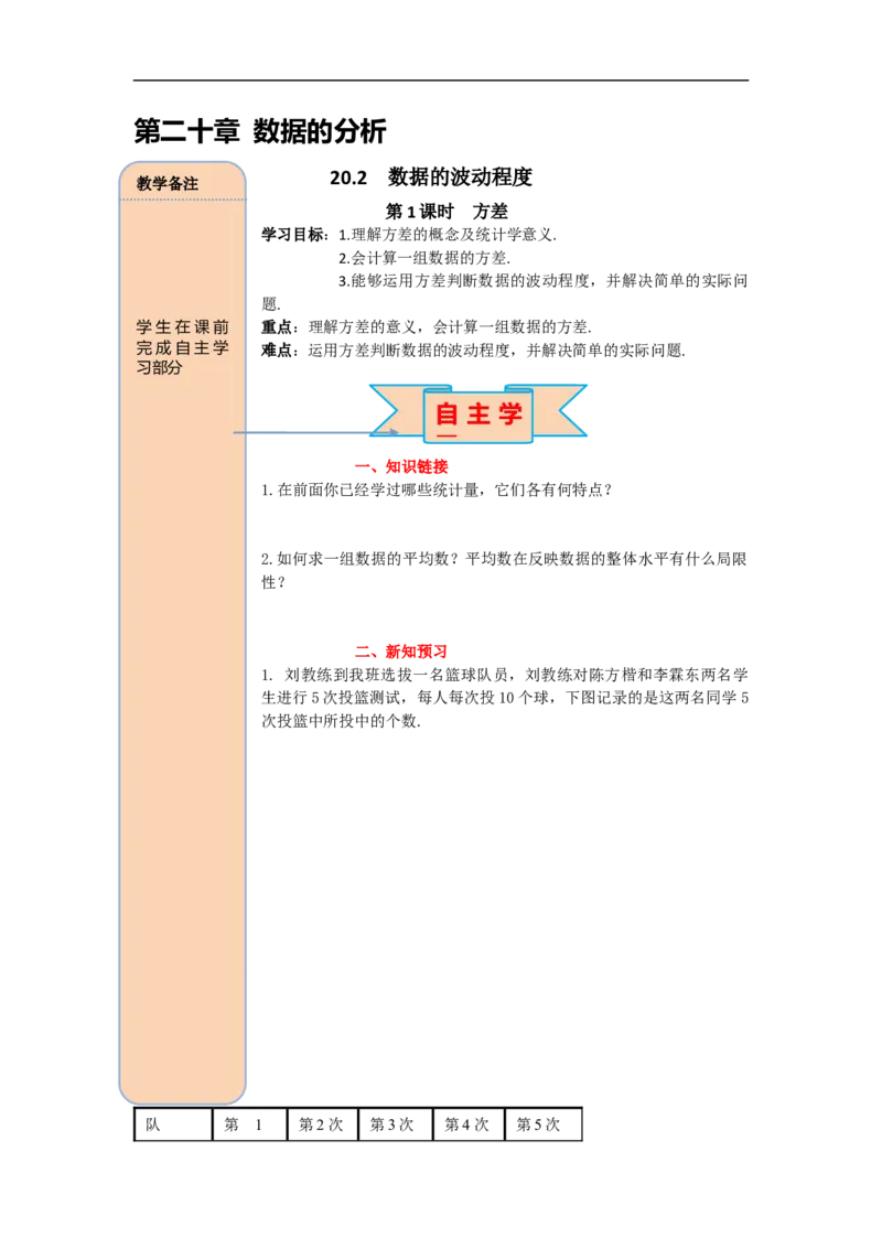 导学案20.2第1课时方差_初中数学人教版_八年级数学下册_保存转存之后查看(1)_8下-初中数学人教版（2026春新版持续更新）_旧版-可参考_02课件+导学案（配套）_5.RJ八下第20章数据的分析