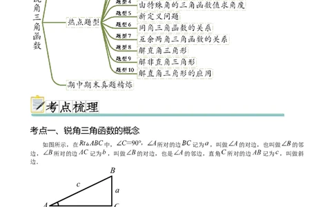 热点专题08锐角三角函数（10个热点）（原卷版）_初中数学人教版_9下-初中数学人教版_07专项讲练_2023-2024学年九年级数学全册重难热点提升精讲与过关测试（人教版）