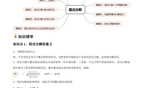 第15讲因式分解（9个知识点+9种题型+分层练习）（学生版）_初中数学_八年级数学上册（人教版）_常见题型通关讲解练-V3_2025版