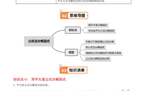 第08讲公式法分解因式（2个知识点+4类热点题型讲练+习题巩固）（学生版）_初中数学_八年级数学上册（人教版）_同步讲义-U18_2025版