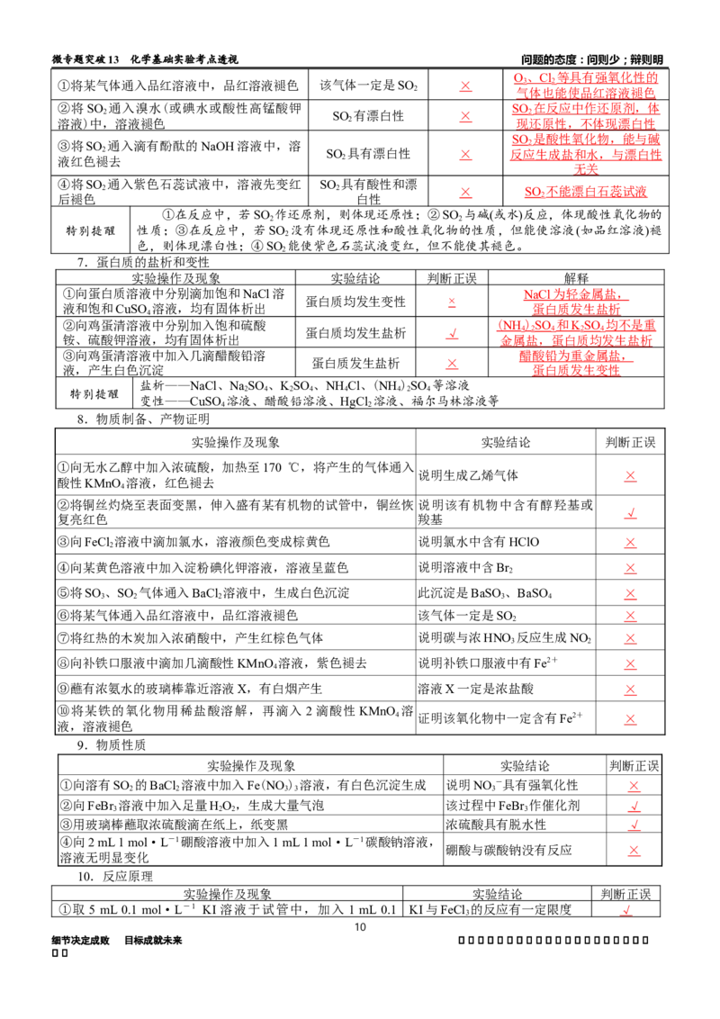 微专题突破13化学基础实验考点透视（学案）（教师版）_05高考化学_2025年新高考资料_二轮复习_01高考语文等多个文件_2025年高考化学二轮复习重点微专题突破学案（新高考专用）