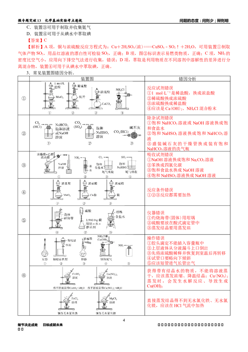 微专题突破13化学基础实验考点透视（学案）（教师版）_05高考化学_2025年新高考资料_二轮复习_01高考语文等多个文件_2025年高考化学二轮复习重点微专题突破学案（新高考专用）