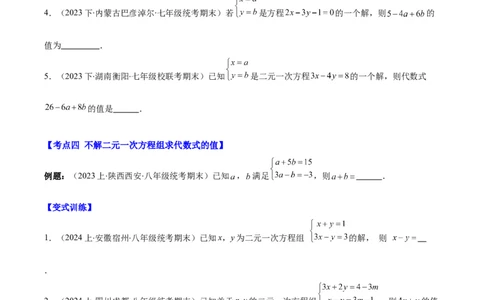 专题8.3解题技巧专题：二元一次方程组的解法及含字母参数的问题之六大考点(原卷版)_初中数学人教版_7下-初中数学人教版_7下-初中数学人教版（旧版）赠送_07专项讲练