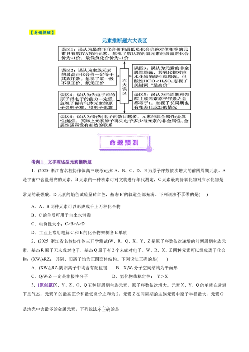 热点专项元素&ldquo;位一构一性&rdquo;关系的分析（原卷版）_05高考化学_2025年新高考资料_二轮复习_上好课2025年高考化学二轮复习讲练测（新高考通用）3379109_主题五物质结构与性质