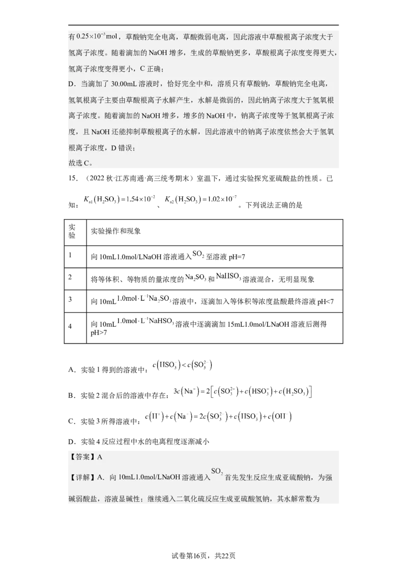 专题十五盐类的水解（专练）-冲刺2023年高考化学二轮复习核心考点逐项突破（解析版）_05高考化学_新高考复习资料_2023年新高考资料_二轮复习