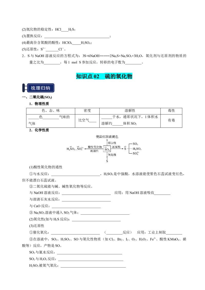 知识清单10硫及其重要化合物-上好课2025年高考化学一轮复习知识清单（新高考专用）（原卷版）_05高考化学_新高考复习资料_2025年新高考资料