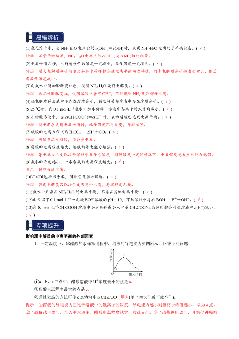 知识清单21电离平衡-上好课2025年高考化学一轮复习知识清单（新高考专用）（解析版）_05高考化学_2025年新高考资料_一轮复习_上好课2025年高考化学一轮复习知识清单3246985