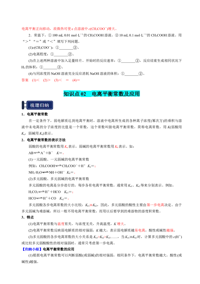 知识清单21电离平衡-上好课2025年高考化学一轮复习知识清单（新高考专用）（解析版）_05高考化学_2025年新高考资料_一轮复习_上好课2025年高考化学一轮复习知识清单3246985