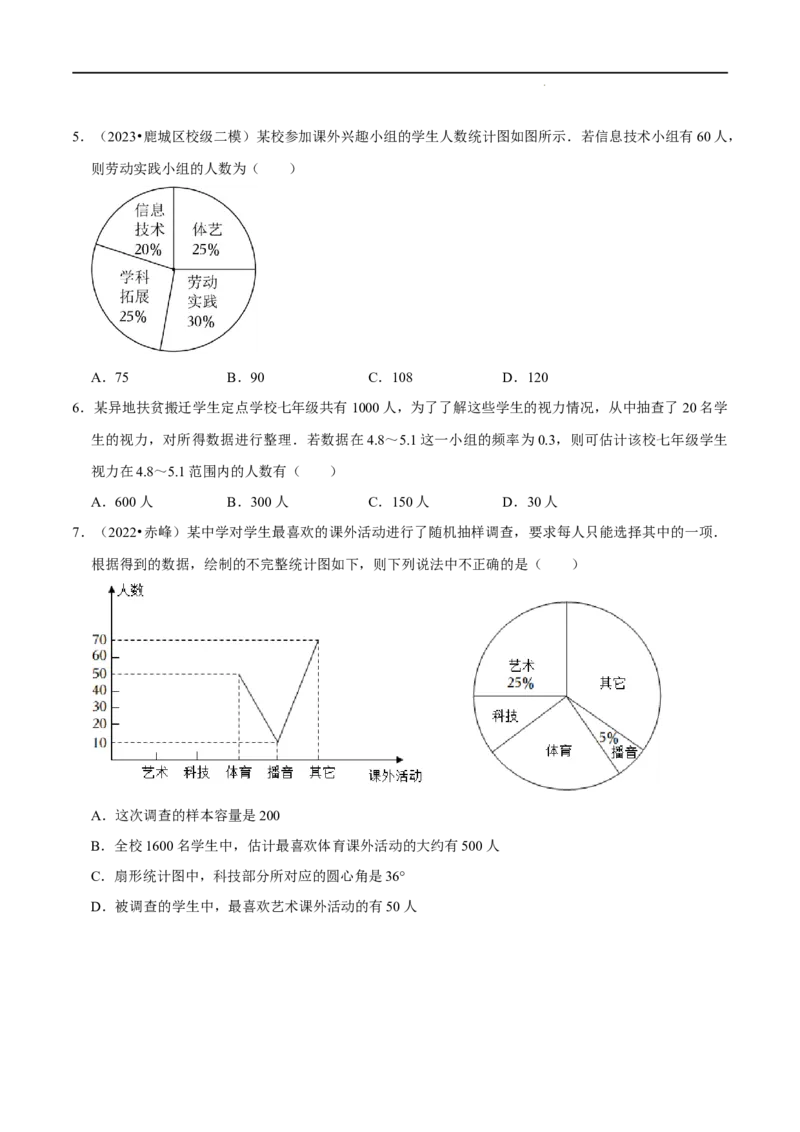 第十章数据的收集、整理与描述章末测试（原卷版）_初中数学人教版_7下-初中数学人教版_7下-初中数学人教版（旧版）赠送_07专项讲练