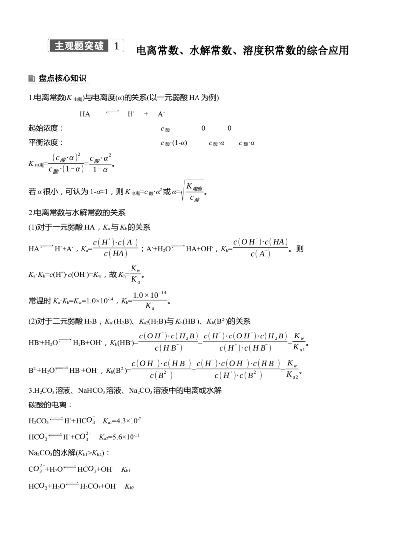 专题六　主观题突破1　电离常数、水解常数、溶度积常数的综合应用淘宝店：红太阳资料库_05高考化学_2025年新高考资料_二轮复习_2025年高考化学大二轮_2025化学二轮复习