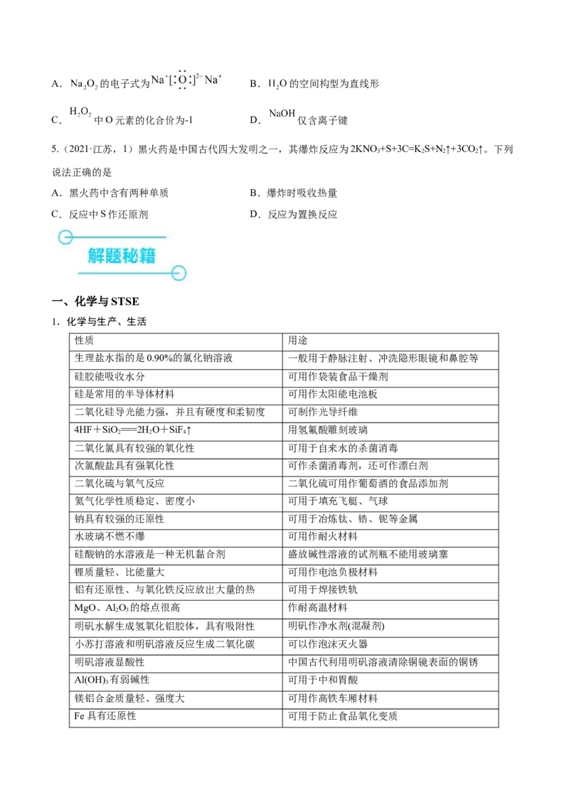 押江苏卷第1-2题化学基本概念（原卷版）_05高考化学_2024年新高考资料_5.2024三轮冲刺_备战2024年高考化学临考题号押题（江苏专用）322863014