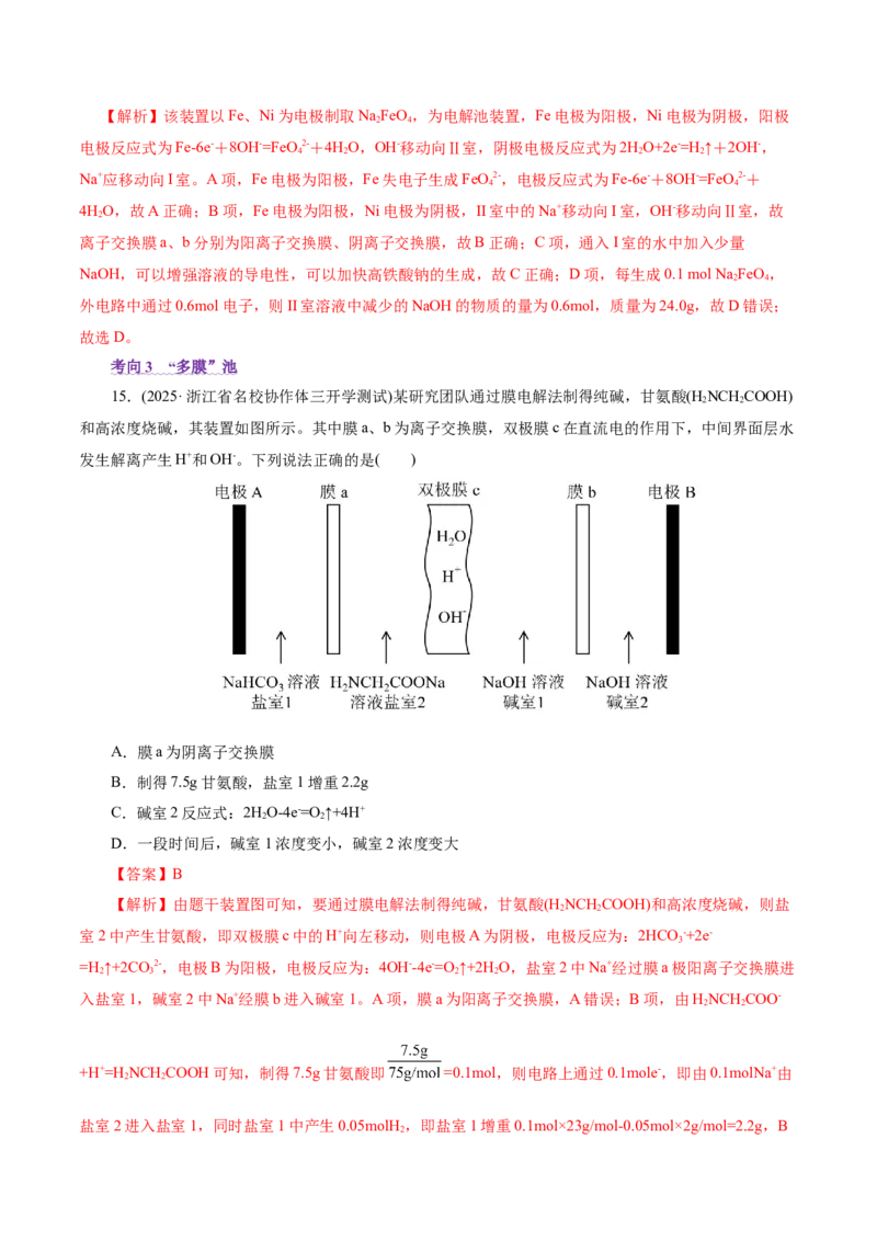 热点专项电化学中离子交换膜的应用（解析版）_05高考化学_2025年新高考资料_二轮复习_上好课2025年高考化学二轮复习讲练测（新高考通用）3379109_主题三化学反应原理