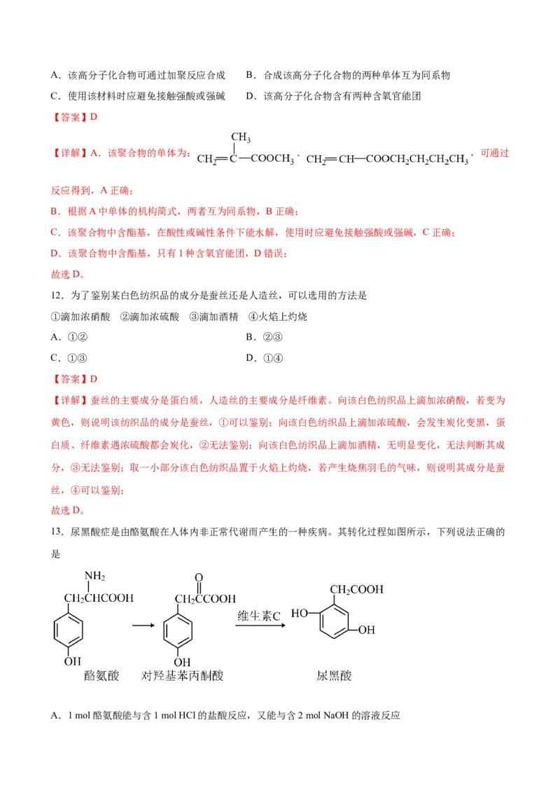 专题突破卷11有机化学基础（二）-2024年高考化学一轮复习考点通关卷（新教材新高考）（解析版）_05高考化学_2024年新高考资料_1.2024一轮复习