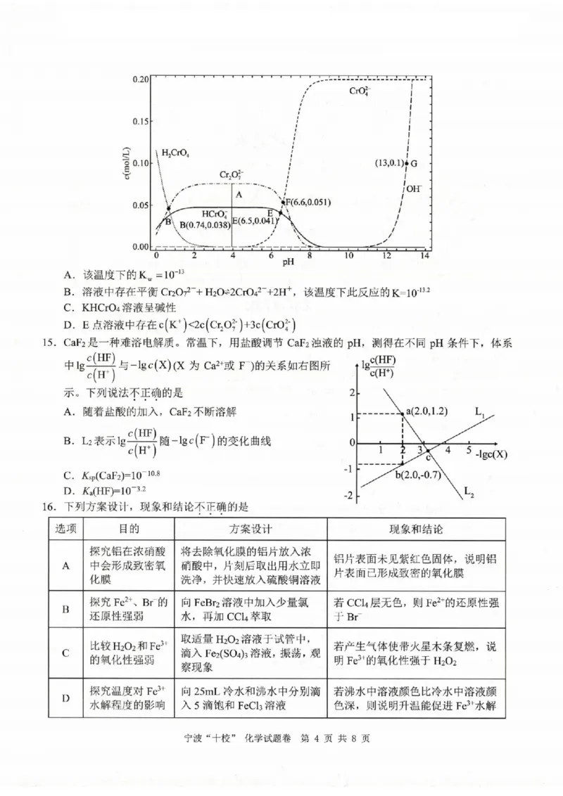 化学卷-2303宁波十校高三联考公众号：一枚试卷君_05高考化学_高考模拟题_新高考_化学-2303宁波十校高三3月联考_化学-2303宁波十校高三3月联考