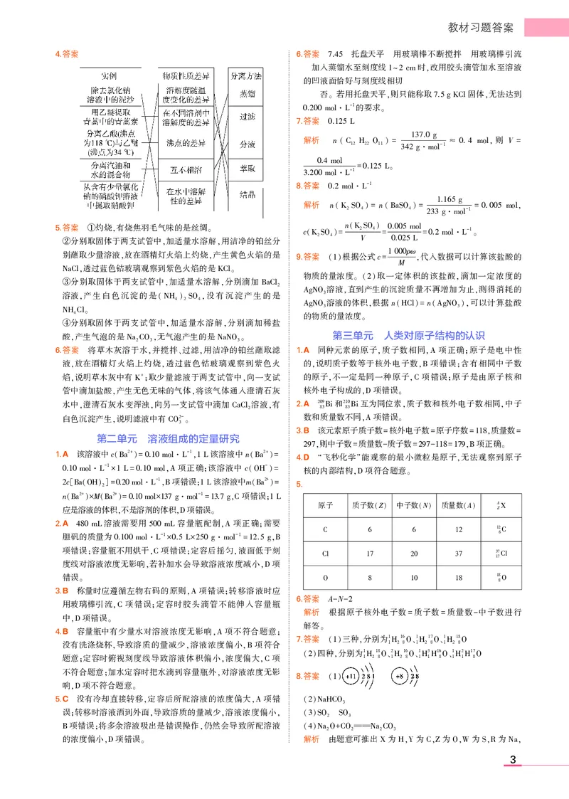 必修第1册苏教化学教材习题答案_高中全套电子教材及答案。_02高中教材参考答案_高中化学_苏教版