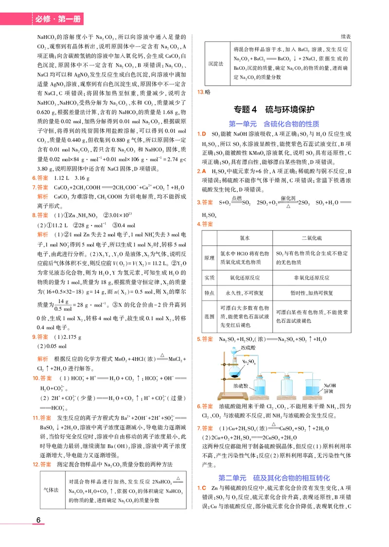 必修第1册苏教化学教材习题答案_高中全套电子教材及答案。_02高中教材参考答案_高中化学_苏教版