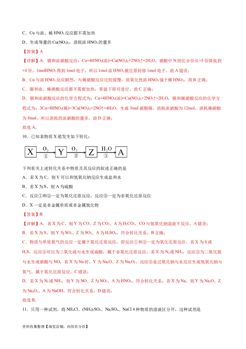 专题突破卷04&nbsp;非金属及其化合物（解析版）_05高考化学_新高考复习资料_2024年新高考资料_一轮复习资料_完2024年高考化学一轮复习考点通关卷（新高考通用）_专题突破卷