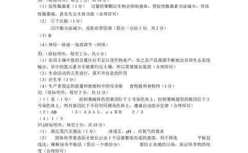 江西省九所重点中学2023届高三二联丨生物答案公众号：一枚试卷君_05高考化学_高考模拟题_新高考_2023年江西省高三九校联合考试理综_2023年江西省高三九校联合考试理综