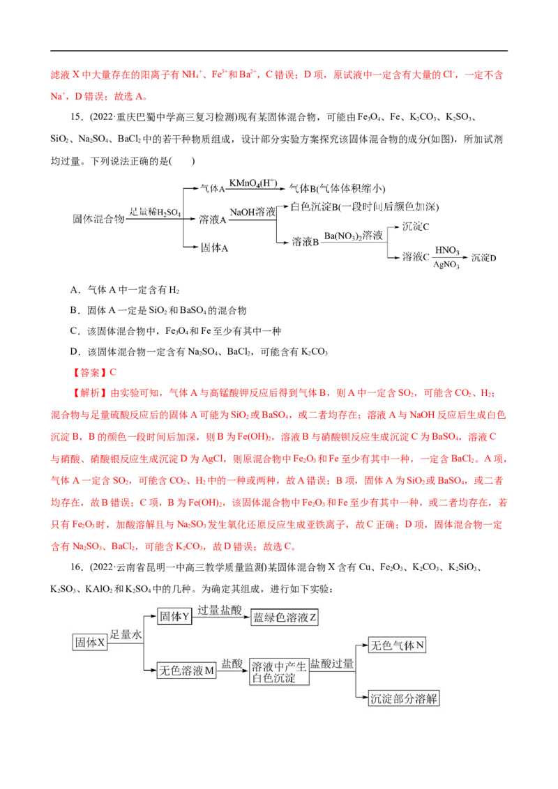 微练7离子的检验与推断（解析版）_05高考化学_新高考复习资料_2023年新高考资料_专项复习_2023年高考化学热点专项导航与精练（新高考专用）