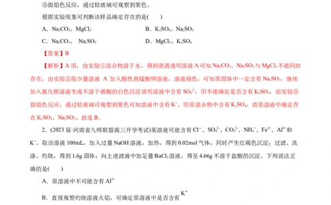 微练7离子的检验与推断（解析版）_05高考化学_新高考复习资料_2023年新高考资料_专项复习_2023年高考化学热点专项导航与精练（新高考专用）