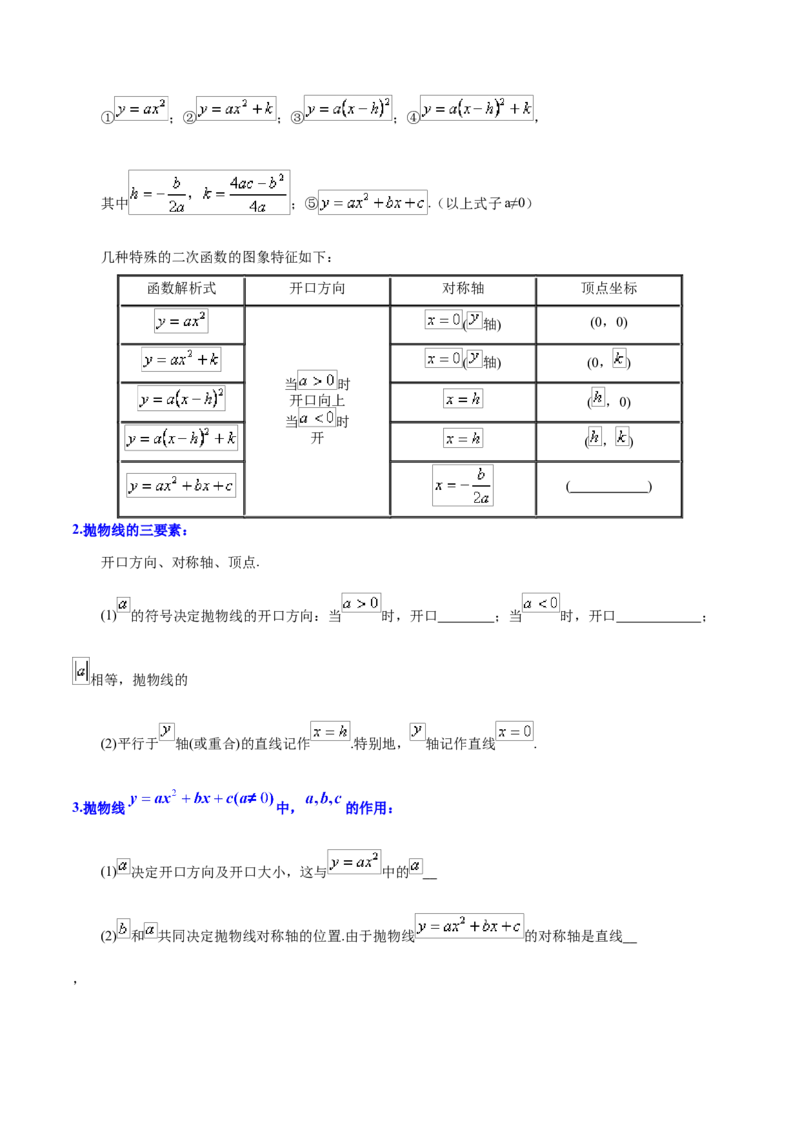 第22章二次函数（原卷版）_初中数学人教版_9上-初中数学人教版_07专项讲练_培优方案九年级数学上册章节重点复习考点讲义（人教版）_第22章二次函数