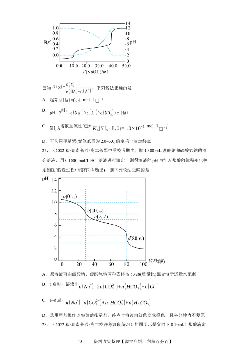 滴定前指示剂的选择（原卷版）_05高考化学_新高考复习资料_2024年新高考资料_一轮复习资料_2024届高三化学一轮复习&mdash;专项训练