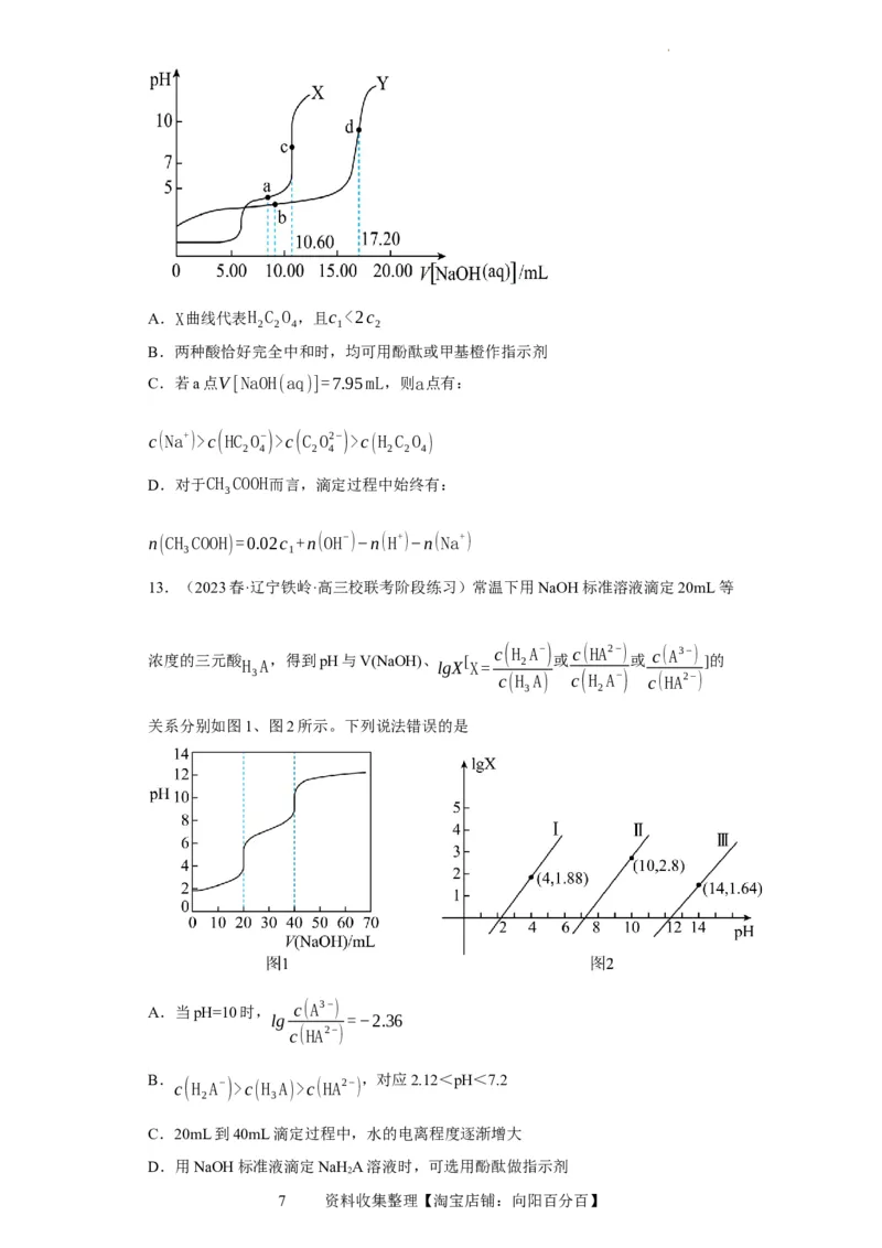 滴定前指示剂的选择（原卷版）_05高考化学_新高考复习资料_2024年新高考资料_一轮复习资料_2024届高三化学一轮复习&mdash;专项训练