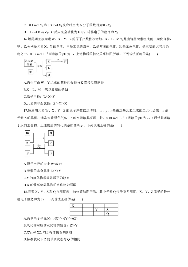 专题讲座（三）&ldquo;位-构-性&rdquo;综合推断题的解题方法（练）原卷版_05高考化学_新高考复习资料_2022年新高考资料_2022年高考化学一轮复习讲练测（新教材新高考）