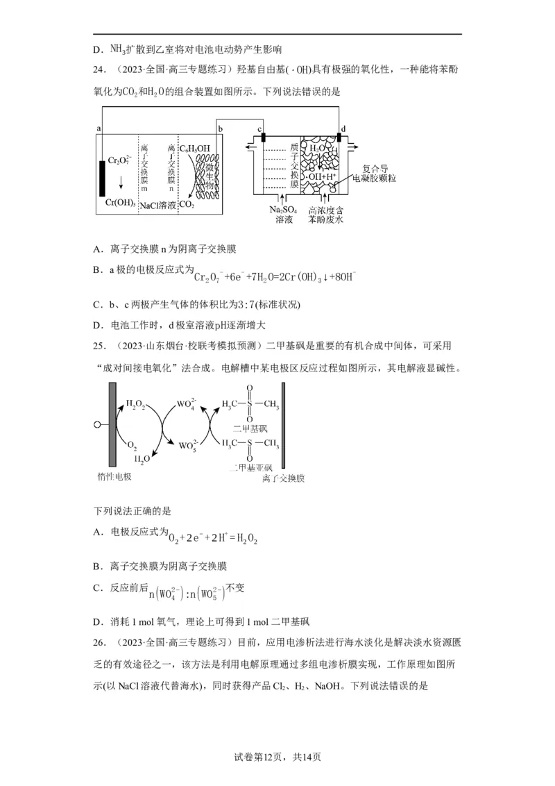 离子交换膜种类的判断（原卷版）_05高考化学_新高考复习资料_2024年新高考资料_一轮复习资料_2024届高三化学一轮复习&mdash;专项训练
